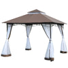 10' x 10' Double Tier Garden Gazebo Canopy Outdoor Sunshade Tent Water-Resistant Anti-UV Roof with Metal Frame and Mesh Sidewalls