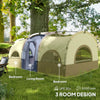 4 Person Camping Tent, 3 Room Cabin Tent, 3000mm Waterproof and UPF30+ with Sewn in Groundsheet and Carry Bag, Khaki