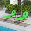 Folding Outdoor Lounge Chair Set of 2, Adjustable Patio Chaise Lounge with Face Hole, Reclining Tanning Chair, Folding Camping Beach Lounging Bed w/ Head Support, Green
