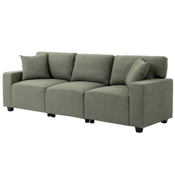 3 Seater Sofa with Storage Pockets, Modern Upholstered Couch with Pocket Springs, Green