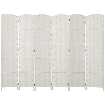 6ft Folding Room Divider, 6 Panel Wall Partition with Wooden Frame for Bedroom, Home Office, White