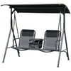 2 Person Covered Porch Swing Patio Swing with Pivot Storage Table, Cup Holder, & Adjustable Overhead Canopy, Black