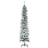 6 Ft Snow-Flocked Artificial Christmas Tree, Slim Pencil Xmas Tree with Realistic Branches, Metal Base, Green