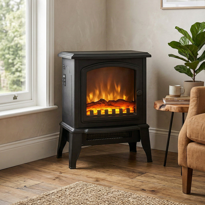 Electric Fireplace Heater, Freestanding Fireplace Stove with Realistic Flame Effect, Overheat Safety Protection, 750W/1500W