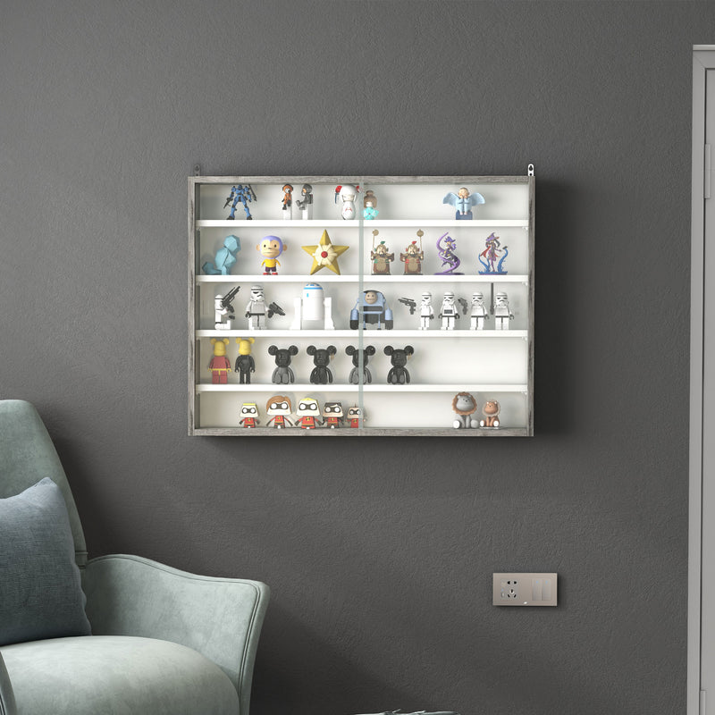 5-Tier Display Cabinet, Shot Glass Display Case, Glass Curio Cabinet with 2 Glass Doors and 4 Adjustable Shelves, White