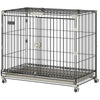 Foldable Dog Crate, 30 Inch Metal Dog Cage with Removable Tray, Lockable Wheels, 2 Doors for Small Medium Breeds, Black