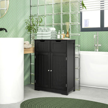 Bathroom Cabinet, Bathroom Storage Cabinet with 2 Drawers, Adjustable Shelf for Living Room, Entryway, Black