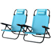 Set of 2 Beach Chair 5-Position Adjustable Folding Camping Chair with Headrest Armrests Light Blue