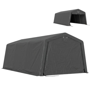 12' x 20' Portable Garage, Heavy Duty Carport Canopy with Ventilation Windows and Large Roll-up Door, Dark Grey