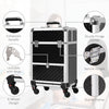 Portable Aluminum Makeup Train Cases, Rolling Makeup Case, Salon Beauty Cosmetic Jewelry Organizer Trolley with 4 Wheels, Black