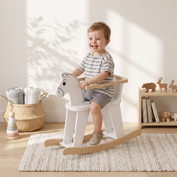 Qaba Rocking Horse, 2 in 1 Ride on Horse with Removable Fence, No-Tip Design, Gift for Toddlers 1.5-3 Years, White