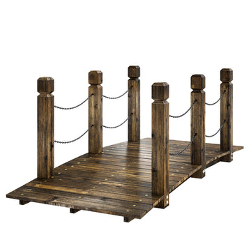 Garden Bridge Carbonized Wood Decorative Footbridge with Chain Handrails for Backyard Walkway 5ft Carbonized