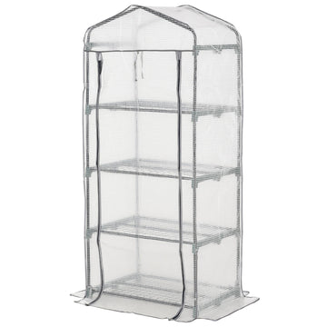 Portable Greenhouse Outdoor Hot House with 4 Tier Shelves, Steel Frame, PE Cover, 28