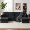 Modular Sofa, U-Shaped Corduroy Couch with Dual Storage Ottoman, Under-Seat Storage, 4 Pillows, Dark Grey