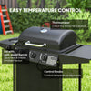 3+1 Burner Propane Gas BBQ Grill, Portable Gas Barbecue Grill with Side Burner, Thermometer, Lid, Side Table, Shelf, Spice Rack, Wheels, Grease Cup for Garden, Black