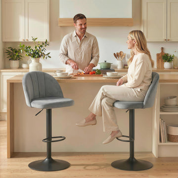 Bar Stools Set of 2, Swivel Counter Height Barstools with Footrest, Grey