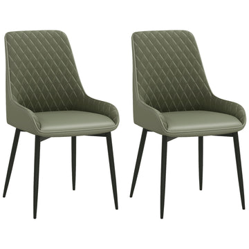 Upholstered Kitchen Chairs, Modern Dining Chairs Set of 2 with Diamond Tufting and Steel Legs for Dining Room, Green