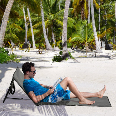 Set of 2 Foldable Lounge Chairs with Carry Bag, Adjustable Backrest, Grey
