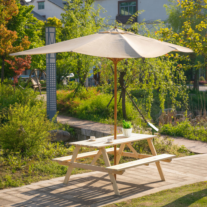 Wood Picnic Table, Camping Table and Bench Set with Umbrella Hole for Outdoor, Garden, Patio, Backyard