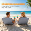 2 Pieces Beach Lounge Chair, Outdoor Folding Chaise Lounge Set w/ Pillow for Sunbath, Snap, Grey