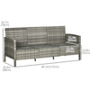 3-Seater Wicker Sofa, PE Rattan Outdoor Couch Conversation Furniture with Removable Cushions for Patio, Garden, Grey
