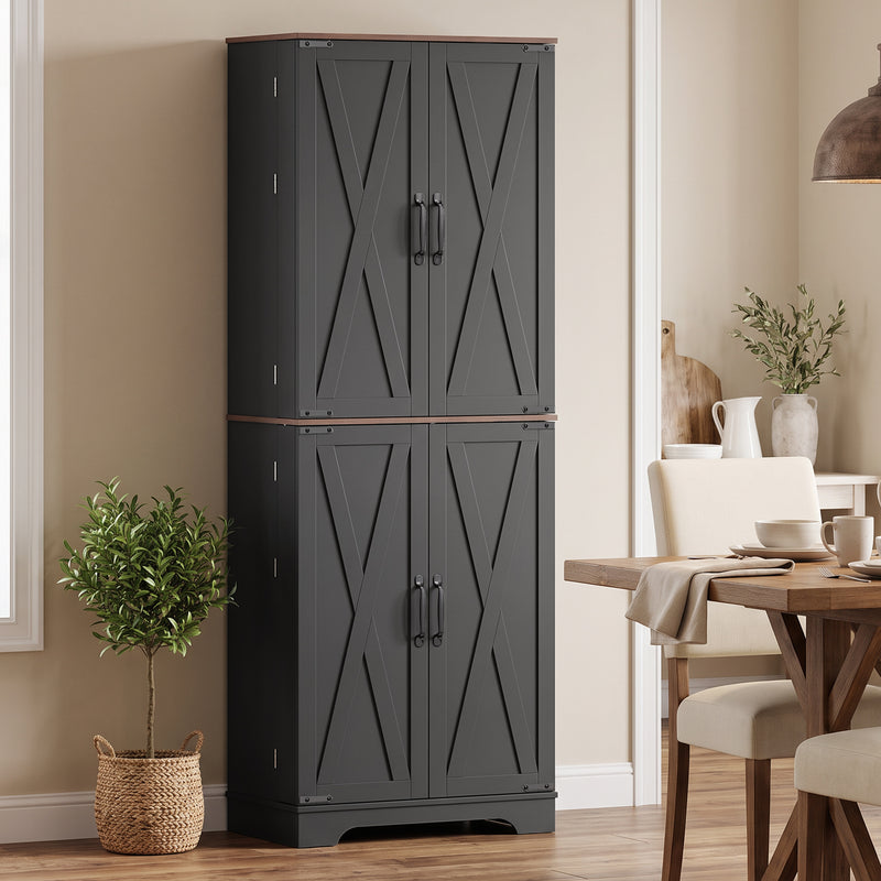 166 cm Kitchen Pantry Cabinet Adjustable Shelves Tall Storage Cabinet Door Shelves 8 Shelves Brown Black