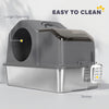 Extra Large Stainless Steel Cat Litter Box w/ High Sided, Removable Lid, Scoop, Odor Free, Non-Sticky, Dark Grey