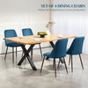 Upholstered Dining Chairs Set of 6, Velvet Accent Chair with Back and Wood-grain Steel Leg for Kitchen, Dark Blue