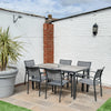 7 Pieces Outdoor Dining Set with 6 Stackable Chairs, Patio Table and Chairs with Plastic Top, Breathable Mesh Seat Back