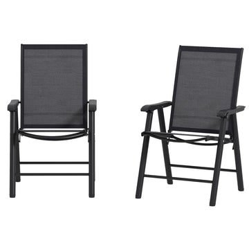 2-Piece Folding Chair Set for Relaxing on Patio Balcony Garden, Comfortable Outdoor Furniture with Armrests, Dark Grey