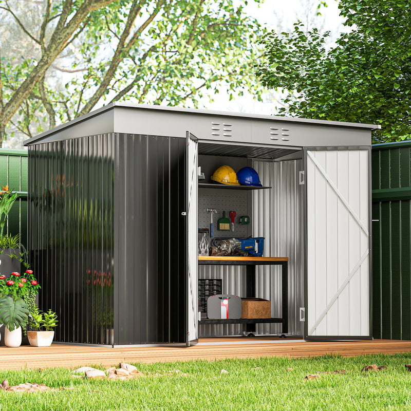 9' x 4' Galvanized Steel Garden Storage Shed with Lockable Doors, Gloves and 2 Air Vents for Backyard, Patio, Lawn, Dark Grey