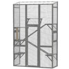 Wooden Catio Outdoor Cat Enclosure with 6 Jumping Platforms, Scratching Post, 2 Ramps, Waterproof Roof, Grey