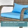 Patio Wicker Adirondack Chair, Outdoor PE Rattan Fire Pit Chair, Muskoka Chair w/ Soft Cushions, Tall Curved Backrest and Comfortable Armrests for Deck Garden, Blue