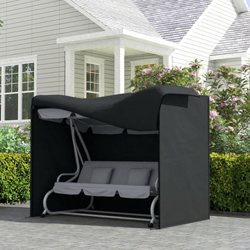 3 Seater Garden Swing Cover, Waterproof 420D Outdoor Swing Bench Cover with Zip, Windproof and Anti-UV, Black
