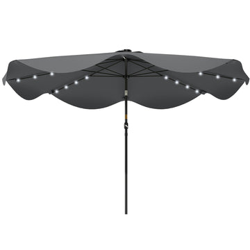 Solar Patio Umbrella with LED and Tilt, Outdoor Market Table Umbrella Parasol with Crank, 10 x 10 ft, Dark Grey