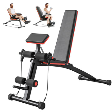 Soozier Foldable Press Bench Adjustable Dumbbell, Weight Training Bench Exercises Gym Chair, Black & Red