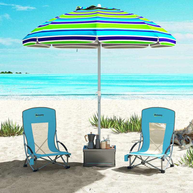 Set of 2 Folding Beach Chairs with Mesh Back, Carry Bag and Cup Holder for Outdoor Camping Lawn, 27.6