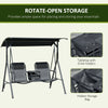 2 Person Covered Porch Swing Patio Swing with Pivot Storage Table, Cup Holder, & Adjustable Overhead Canopy, Black