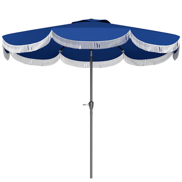 9FT Patio Umbrella Parasol, UPF 30+ Outdoor Market Umbrella with Crank, 8 Ribs, Push Button Tilt, Blue