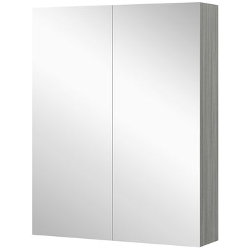 Wall Mount Mirrored Medicine Cabinet, Bathroom Mirror Cabinet with Adjustable Shelf, Double Soft Closing Doors, Grey