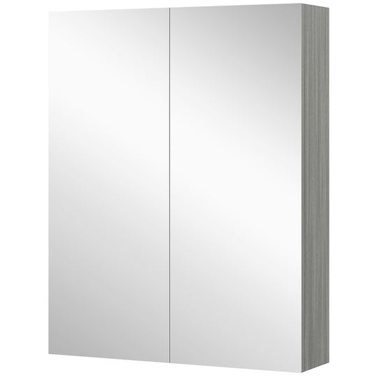Wall Mount Mirrored Medicine Cabinet, Bathroom Mirror Cabinet with Adjustable Shelf, Double Soft Closing Doors, Grey