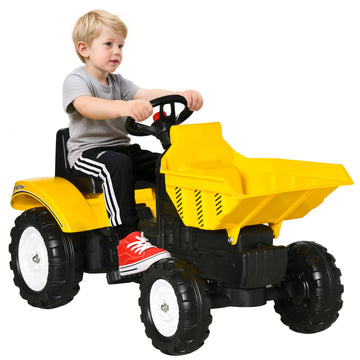 Aosom Ride on Tractor for Kids, Pedal Construction Car with Manual Control Bucket for 3 Year Old, Yellow