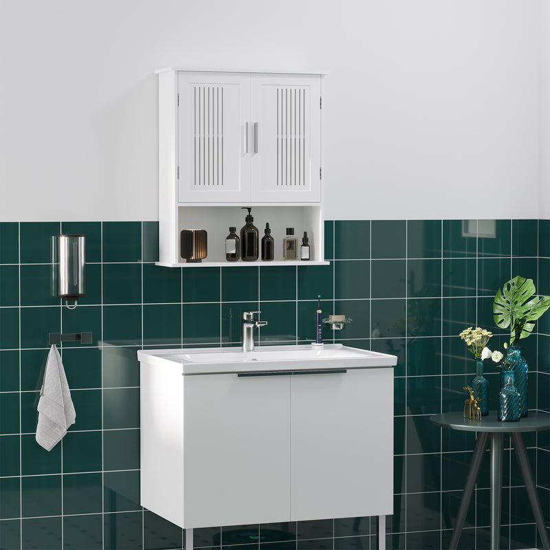 Modern Wall Mount Bathroom Cabinet, Storage Organizer with 2 Door Cabinet and Shelf, Black