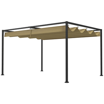 10x7ft Pergola with Retractable Roof Outdoor Patio Sun Shelter Garden Grape Tent Water-resistant Yard Shade, Khaki