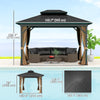 10' x 12' Hardtop Gazebo, Sun Shelter with Double Tier Metal Roof, Mosquito Netting, and Hanging Hook, Dark