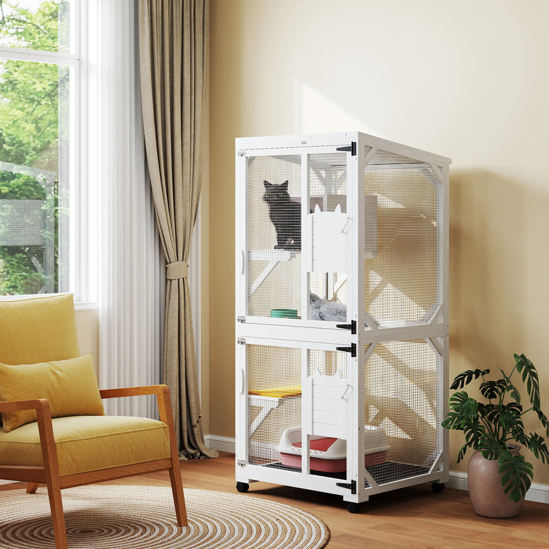 Catio Outdoor, Elevated Design, with Wheels, Resting Box, Water-Resistant, Multi Platforms, White