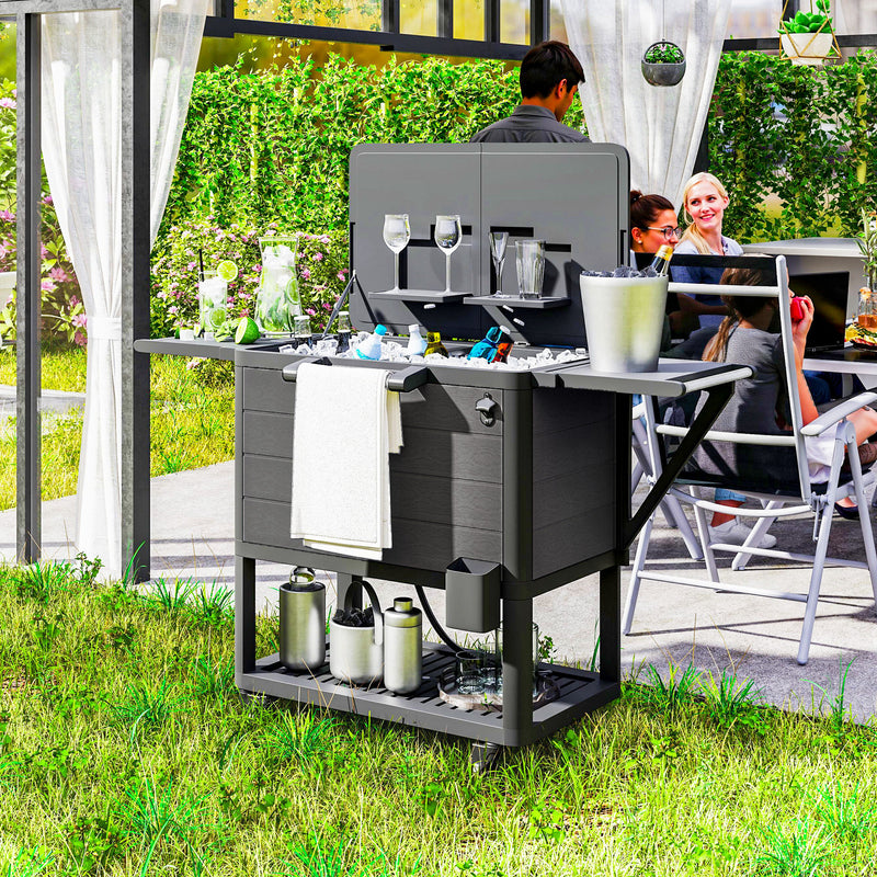 104 Quart Large Capacity Outdoor Cooler Cart, Patio Rolling Ice Chest with Bottle Opener Shelves Wheels, Black