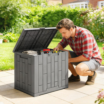30 Gallon Resin Deck Box, Lockable Outdoor Storage Box, Splash-Resistant & UV Resistant Patio Storage Container