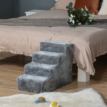 Rampe pour chien à 4 marches pour sofa, lit et divan, avec housse amovible, gris pâle