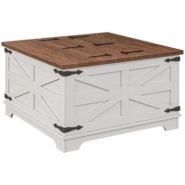 Farmhouse Coffee Table, Square Center Table with Flip-top Lids, Hidden Storage Compartment, Black